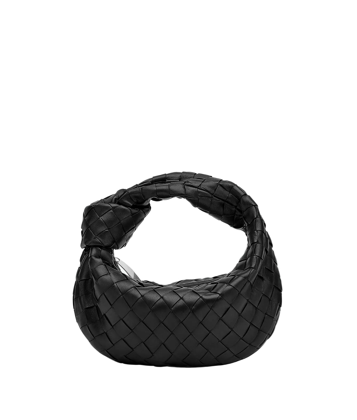 Hand-woven vegan leather knotted mini bag with top-handle, front view