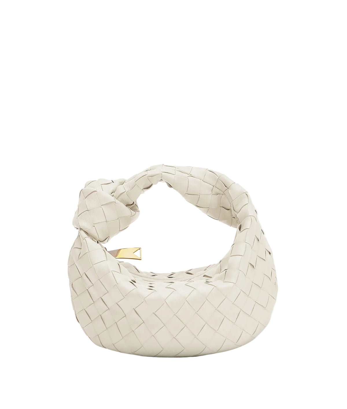 Woven vegan leather mini bag with sculptural knot detail, front view