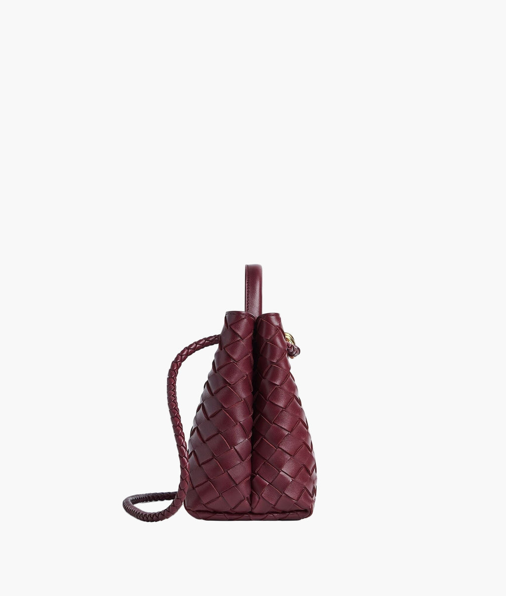 Adriana woven vegan leather tote, side profile