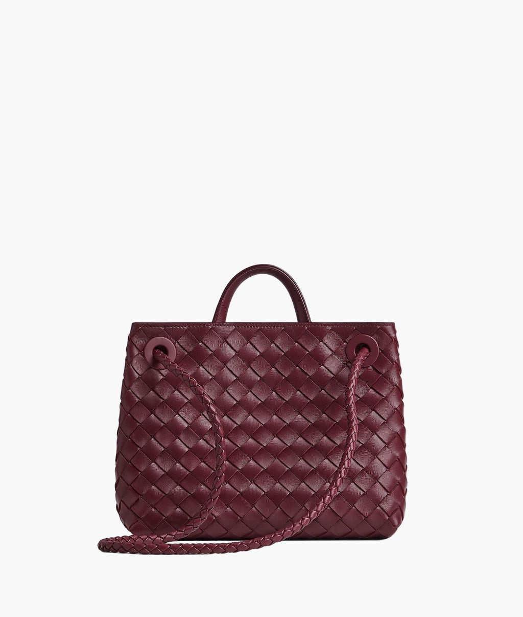 Adriana woven tote bag detail showing the woven texture