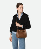 Adriana woven vegan leather tote, styled view