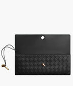 Compact vegan leather evening clutch by Lorecia, detail view