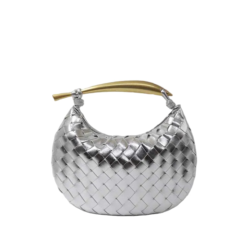 Noémie silver woven vegan leather handbag with gold-tone handle