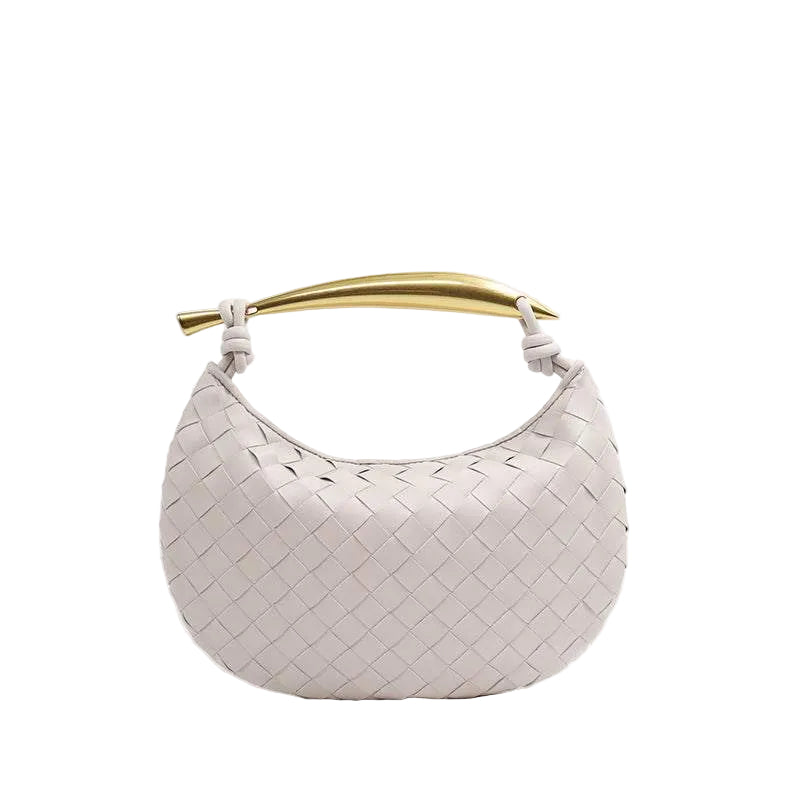 Noémie woven vegan leather handbag with gold-tone stainless steel handle and spacious interior