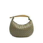 Noémie khaki green woven vegan leather handbag with gold-tone stainless steel handle