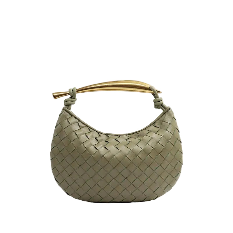 Noémie khaki green woven vegan leather handbag with gold-tone stainless steel handle
