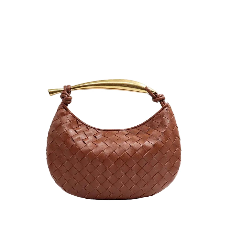 Noémie woven vegan leather handbag with gold-tone metal handle and spacious interior
