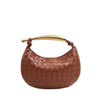 Noémie woven vegan leather handbag with gold-tone metal handle and spacious interior