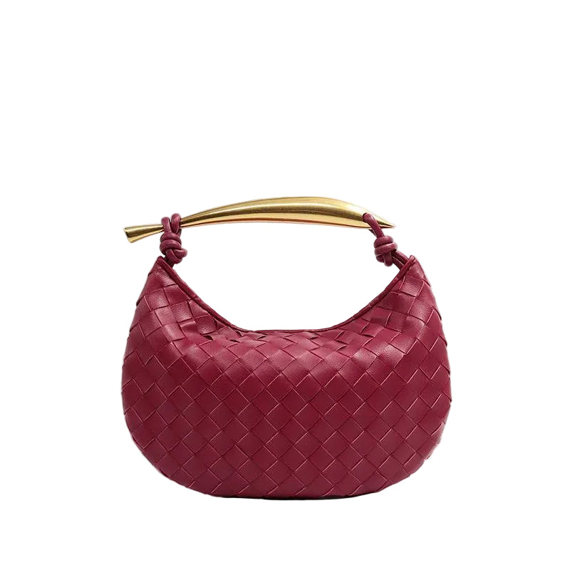 Noémie burgundy woven vegan leather handbag with gold-tone stainless steel handle