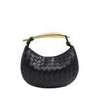 Noémie black woven vegan leather handbag with gold-tone stainless steel handle