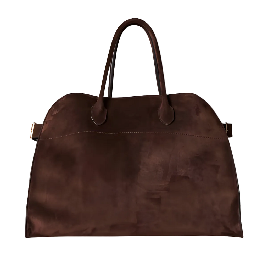 Delphine vegan suede tote bag interior and structured silhouette
