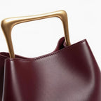 Close-up of a Wine Red Izelia top grain leather crossbody bag with gold handle on a white background