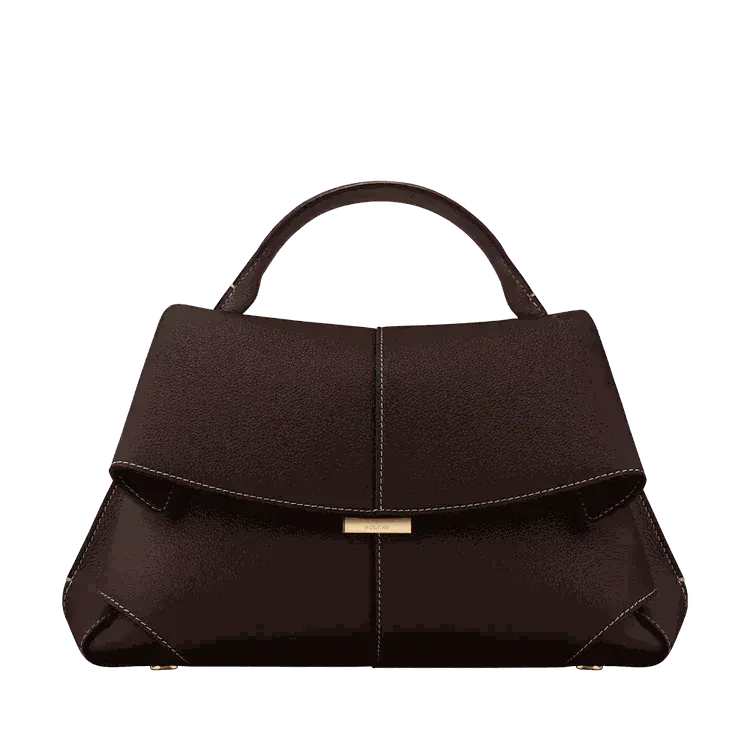 Genevieve structured vegan leather handbag with top handle and gold-tone clasp, front view