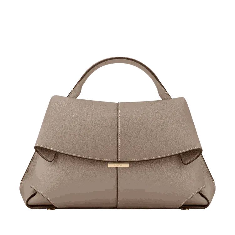 Genevieve structured vegan leather handbag in Taupe with top handle, front view