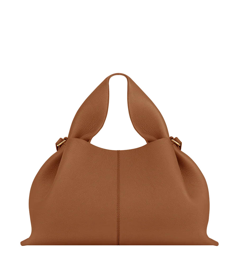 Aurelia vegan leather top handle bag in Brown, Midi size, front view
