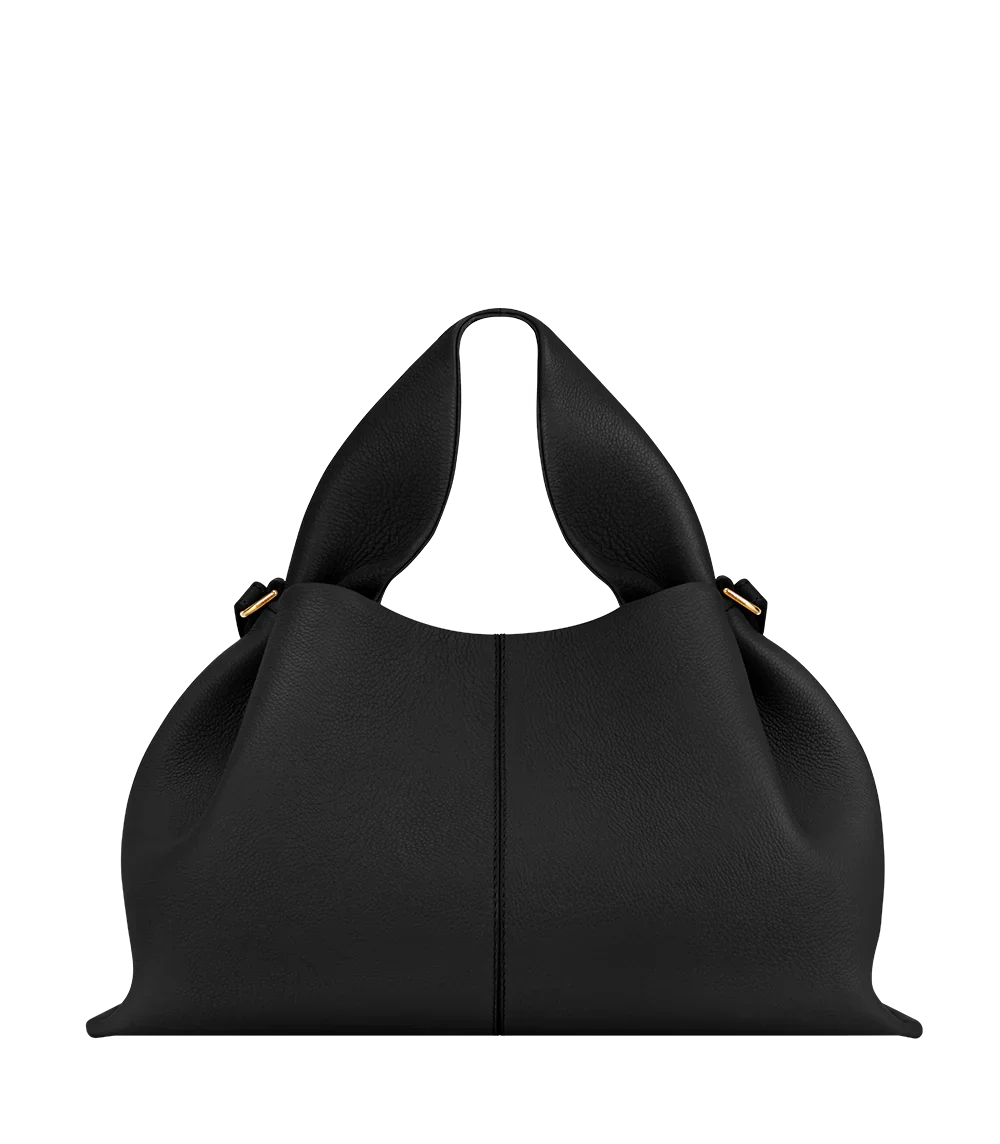 Aurelia vegan leather top handle bag in Black, Midi size, front view