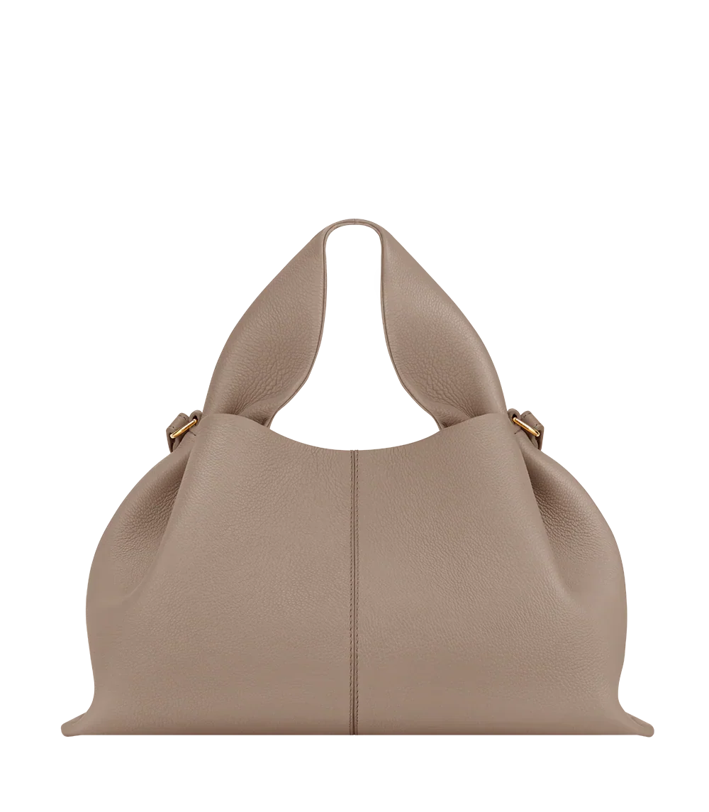 Aurelia vegan leather top handle bag in Taupe, Midi size, front view