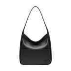 Front view of Seliora vegan leather shoulder bag in black with sleek design and front pocket