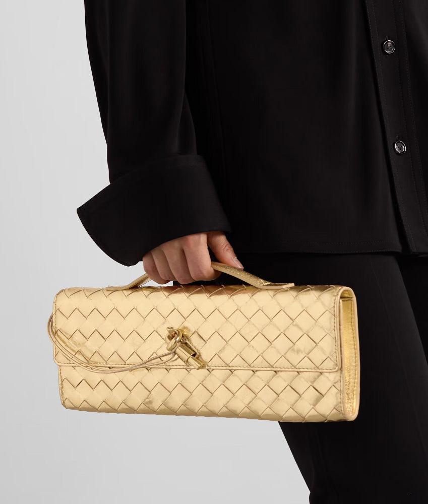 Lorecia Colette Evening Clutch in vegan leather, styled flat lay